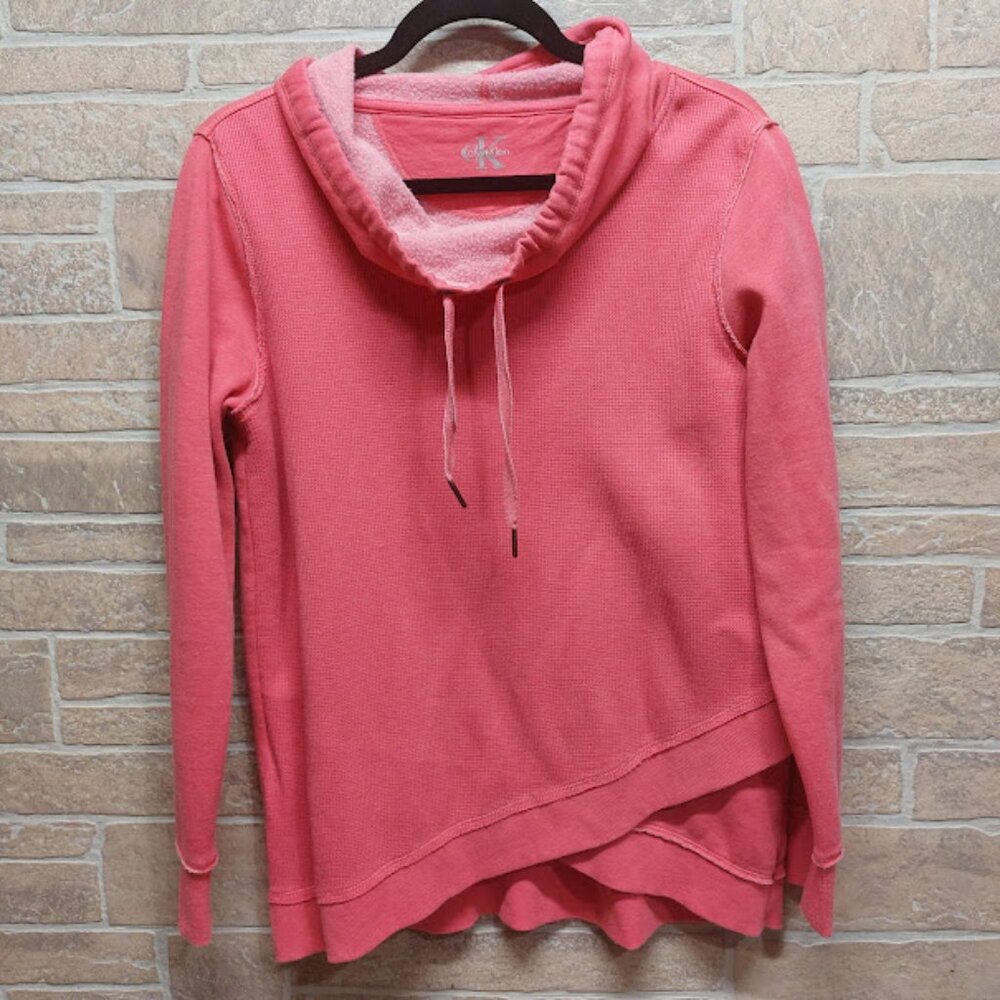 Calvin Klein Sweater Womens Medium Pink Cowl Neck Drawstring Pullover
